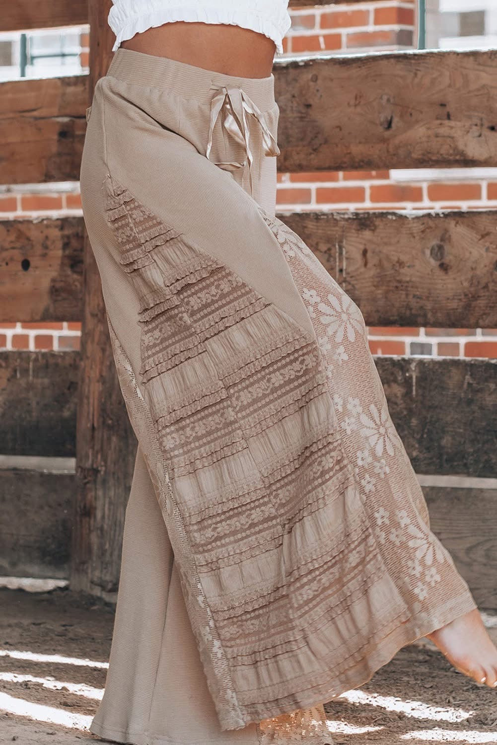 Smoke Gray Boho lace high waist 
pants