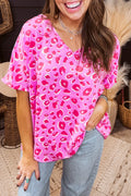 Pink Leopard V Neck Loose Top