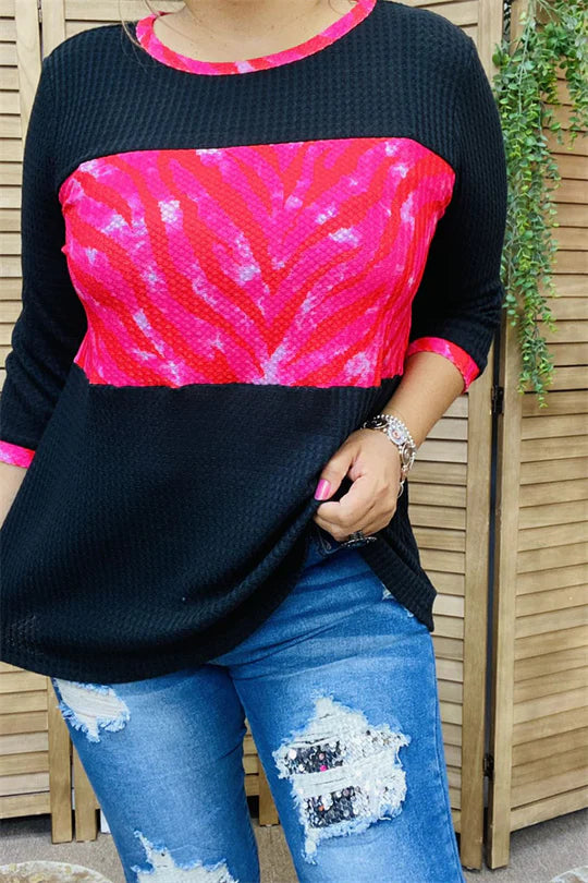 Fuschia Print Black Blouse