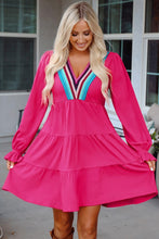 Load image into Gallery viewer, Rose Red Crochet V Neck Textured Tiered Ruffled Mini Dress
