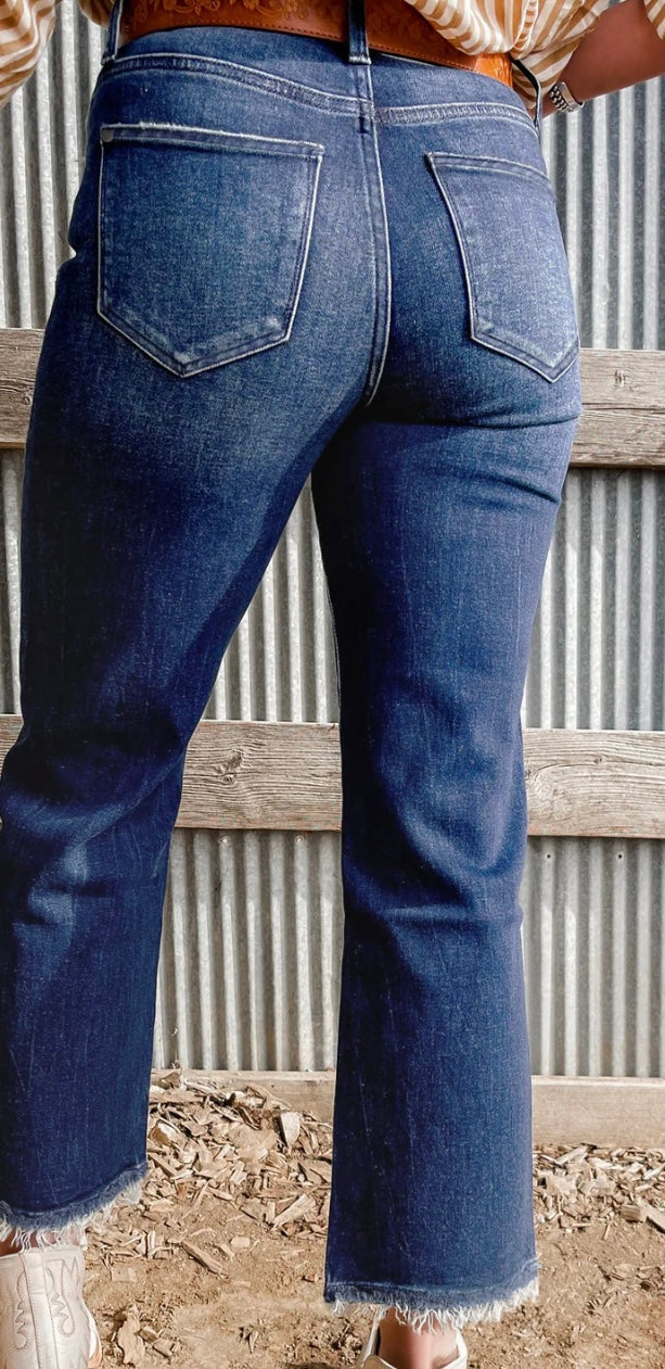Sail Blue Mineral Wash Raw Hem High Waist Flared Jeans