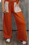 Plus Size Floral Patch Drawstring Wide Leg Pants