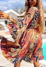 Load image into Gallery viewer, Printed Flare Sleeve Ruffled Hem Dress
