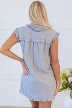 Load image into Gallery viewer, Blue Stripe Frilled Sleeveless Mini dress
