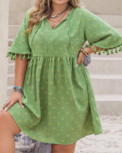 Load image into Gallery viewer, Plus Size Tied Tassel Half Sleeve Mini Dress
