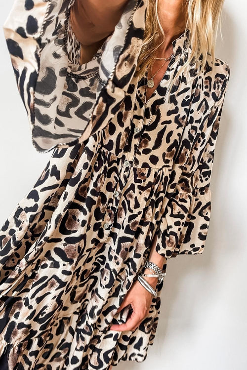 Black Leopard Tiered Ruffled Hem Dress