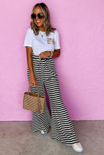 Load image into Gallery viewer, Black Stripe Lace-up Waist Flared pants
