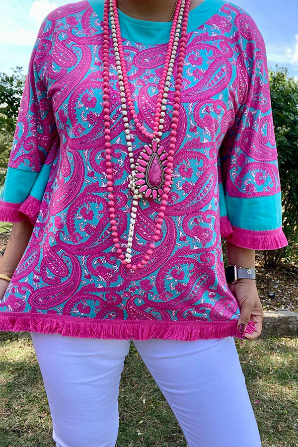 Fuchsia Paisley 3/4 sleeve top