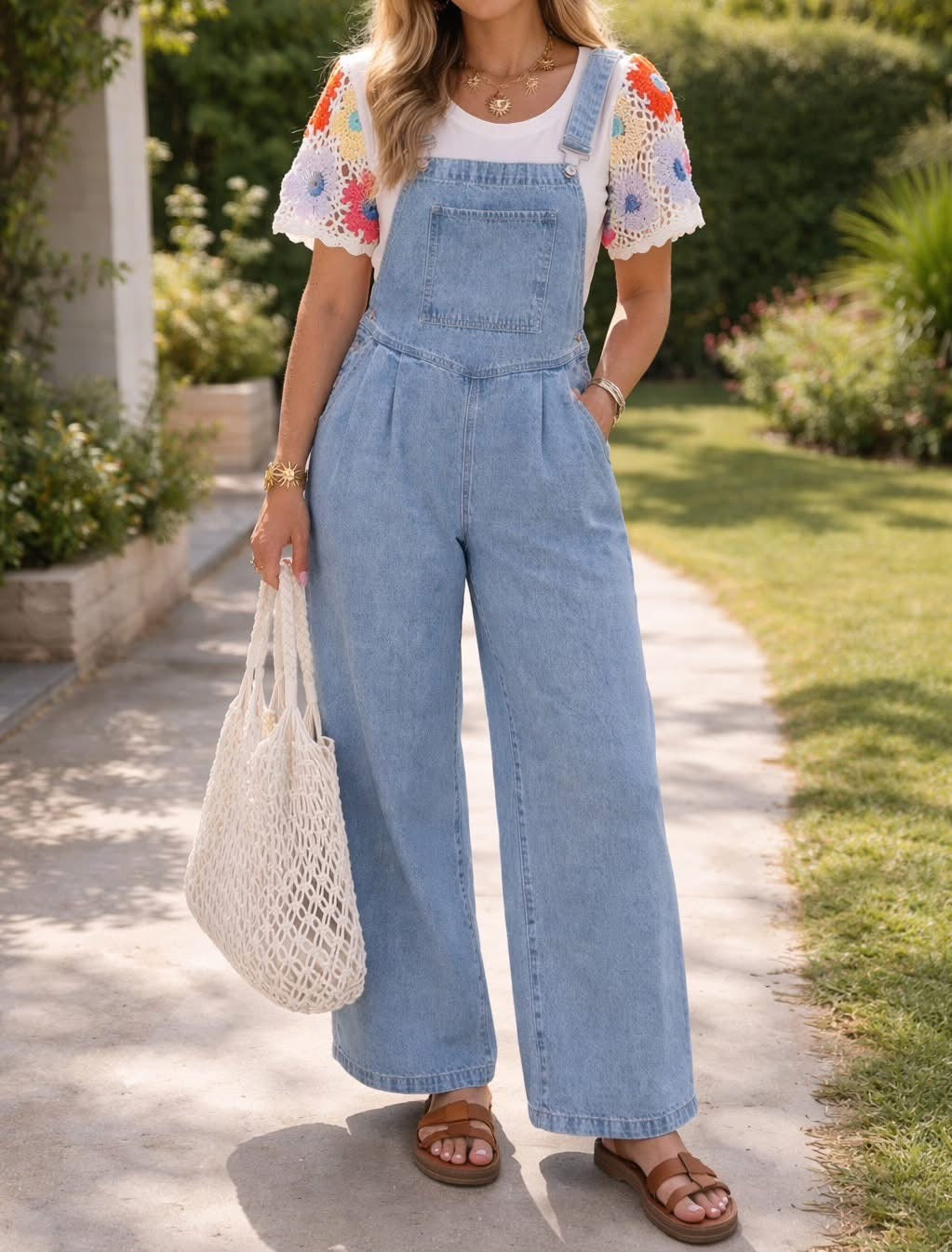 Blue Pleated Retro Denim Jumpsuit