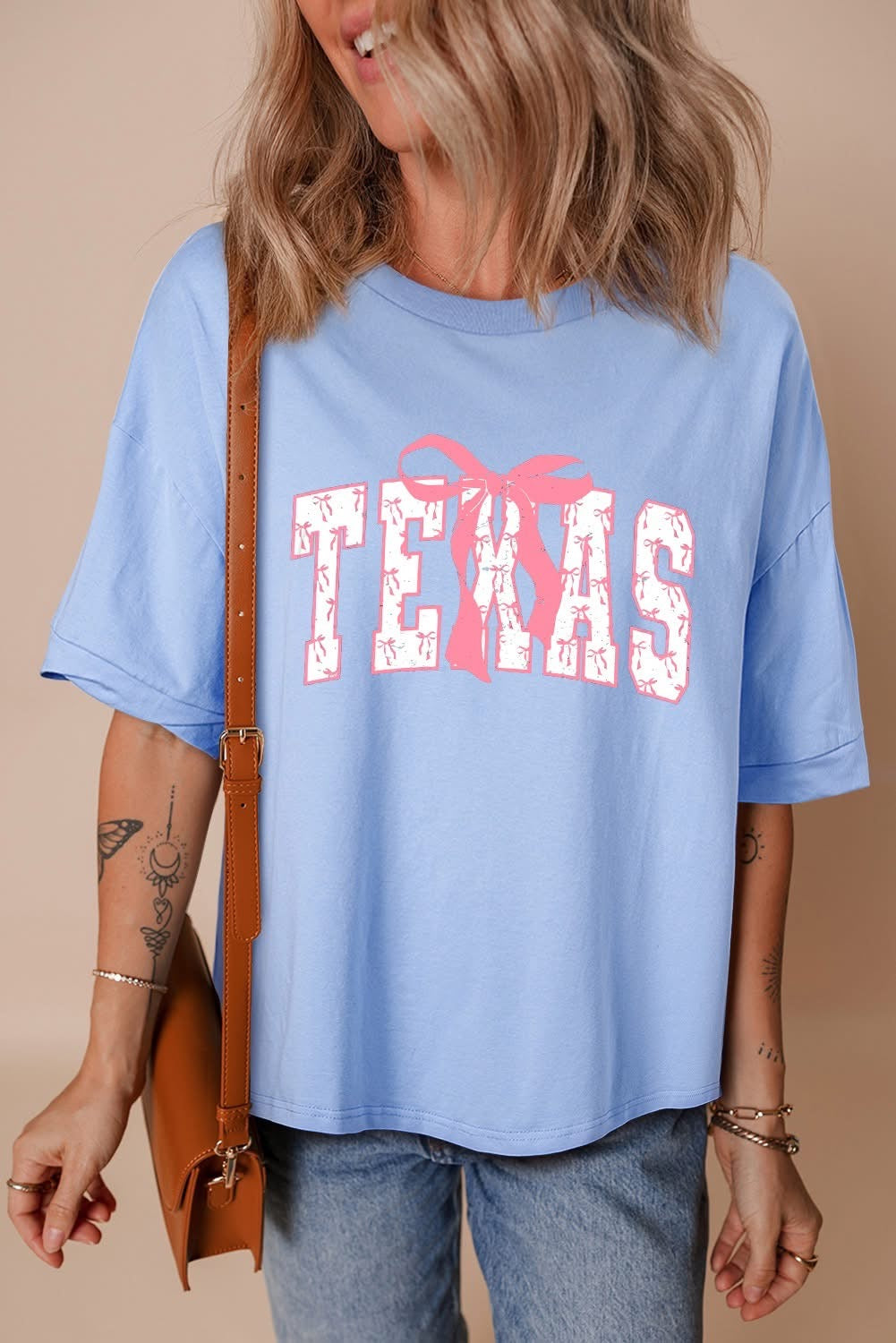 TEXAS Bow Drop shoulder tee