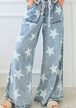 Load image into Gallery viewer, Star Light Wash Drawstring High Waist Wide Leg Jeans
