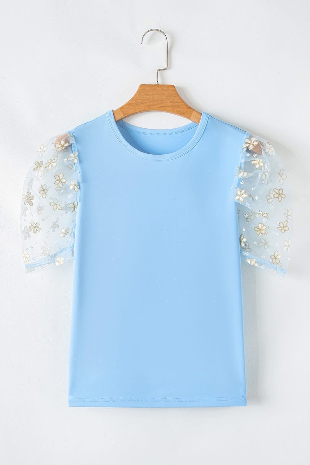 Beau Blue Floral Mesh Puff Sleeve Top