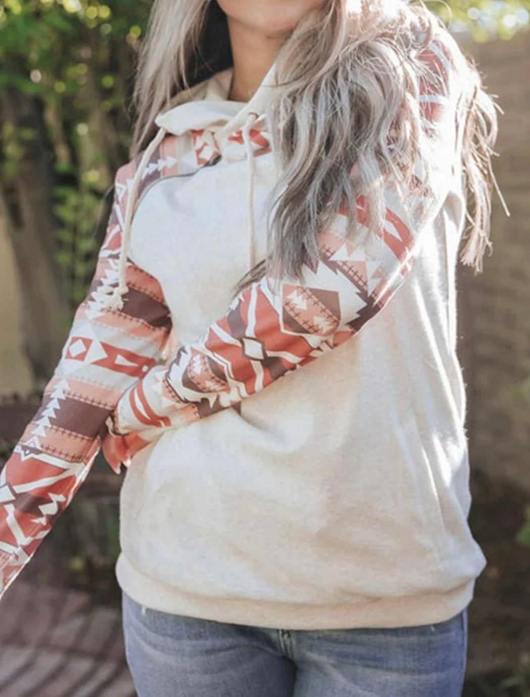 Aztec Patchwork Double Hood Hoodie