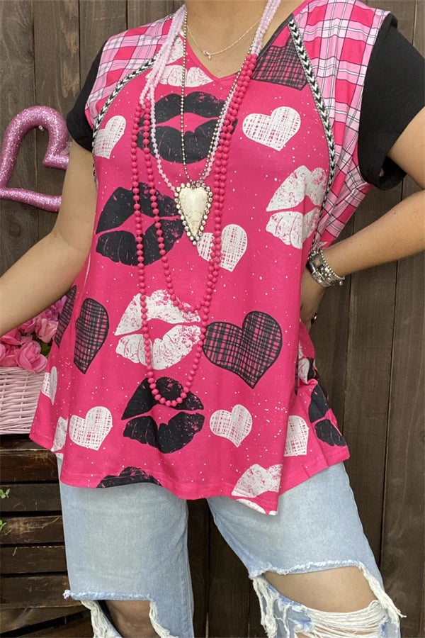 Lips heart Print Top
