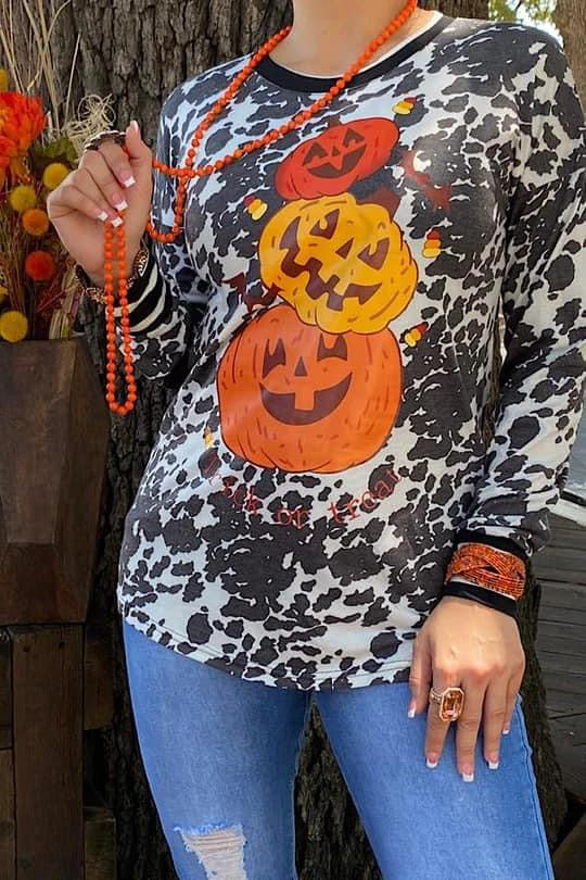 Stacked Pumpkins & Cow Print Top