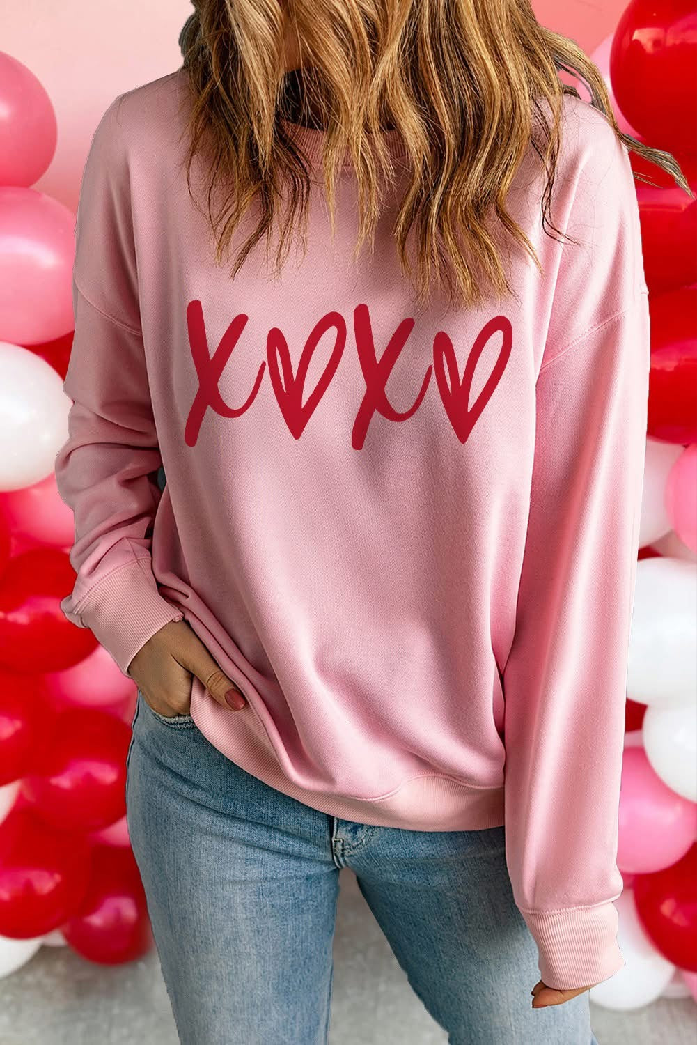Pink Heart XOXO Graphic Crewneck Sweatshirt