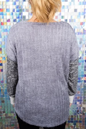 THE BRIGHT SIDE COLORBLOCK CONTRAST TOP, VINTAGE GRAY