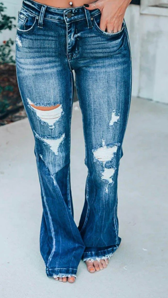 Ripped Denim Flares