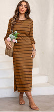 Load image into Gallery viewer, Slit Striped Round Neck Midi Dress
