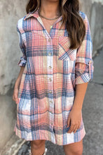 Load image into Gallery viewer, FALL HORIZON PINK PLAID ROLL TAB SLEEVE SHIRT DRESS
