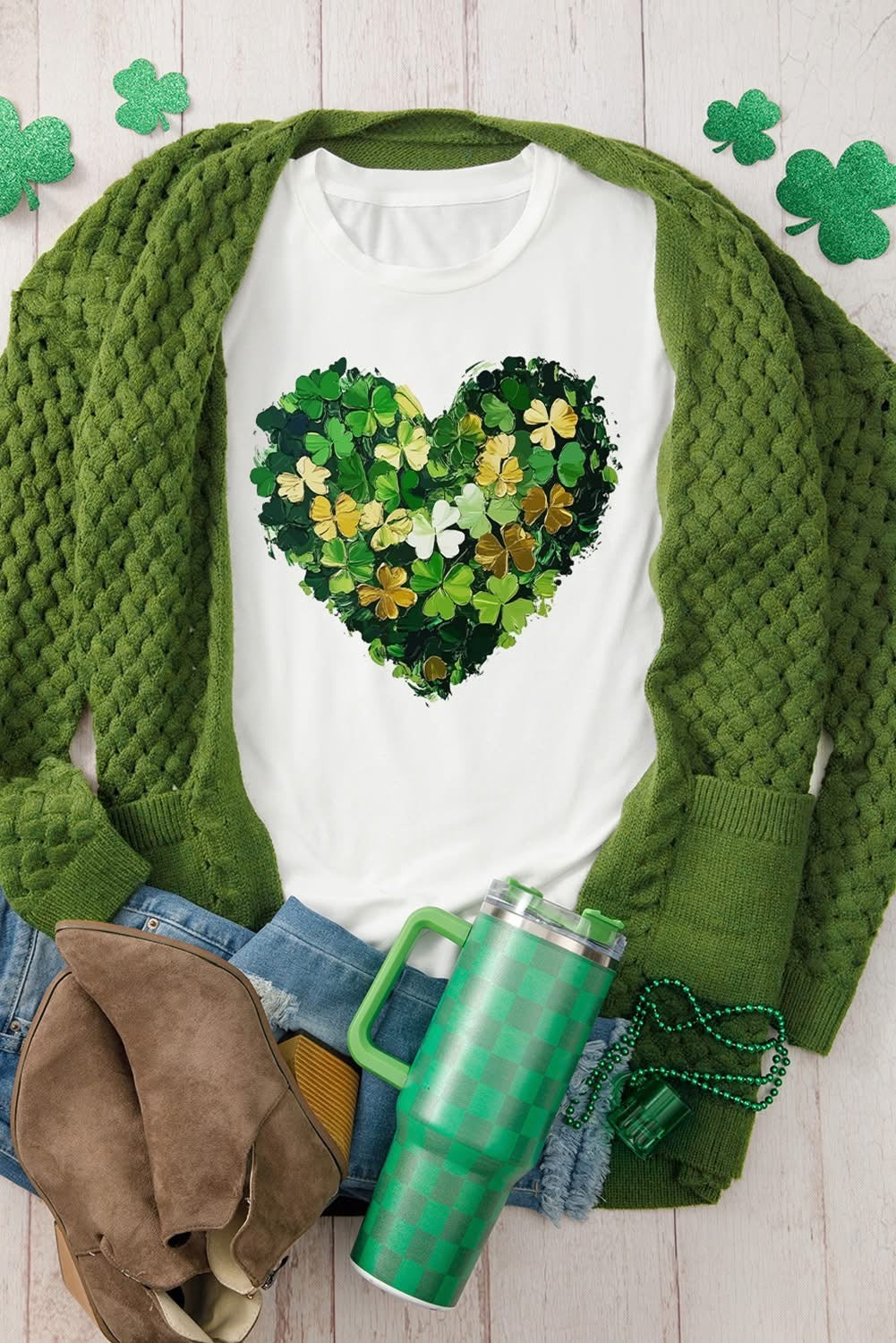 White Clover Heart St Patricks Day T Shirt