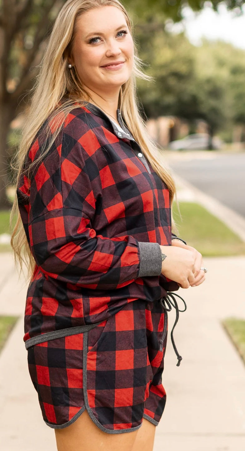 Christmas Henley Top and Shorts Set Plus Size
