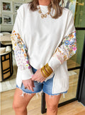 Floral Dotted Mixed Print Patchwork Sleeve High Low Casual Sweatshirt