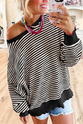 DROP SHOULDER LONG SLEEVE BLACK STRIPED TOP
