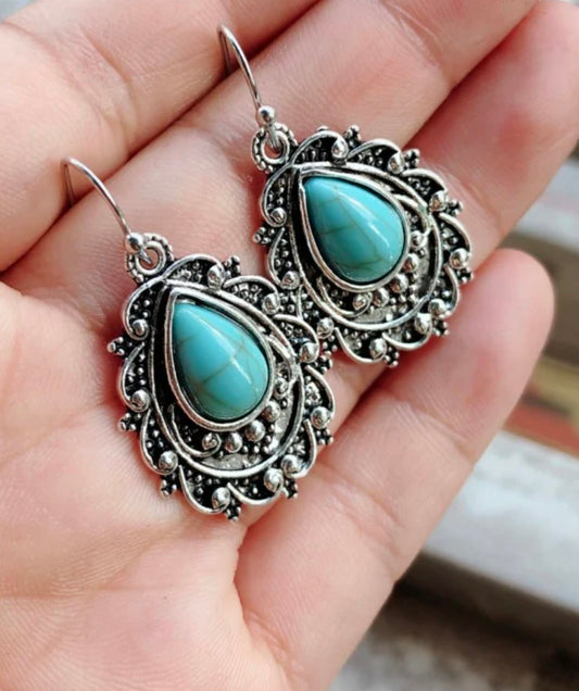 Artificial Turquoise Alloy Teardrop Dangle Earrings