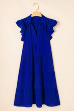 Load image into Gallery viewer, Bluing Ruffled Collared V Neck Tiered Midi Dress
