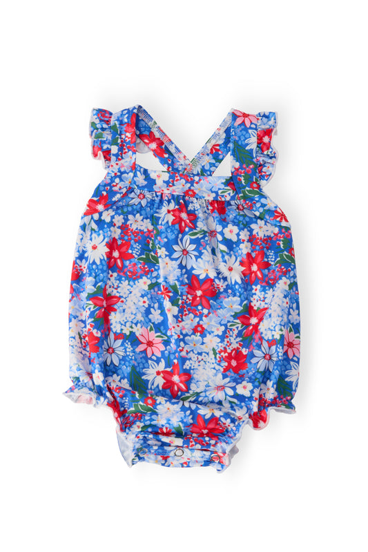 Freedom Flowers Ruffle Cross Back Romper Mila & Rose ®