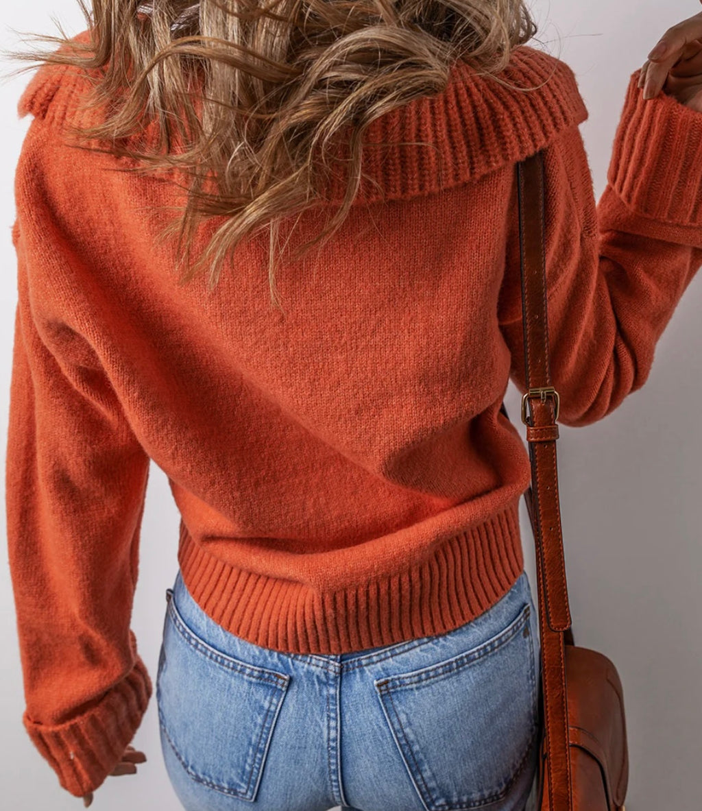 Collared V Neck Ribbed Edge Sexy Elegant Sweater