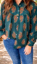 Green Plus Floral Pleated Shirt