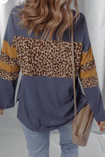 Load image into Gallery viewer, Leopard Colorblock Patchwork Long Sleeve Drop Shoulder Top
