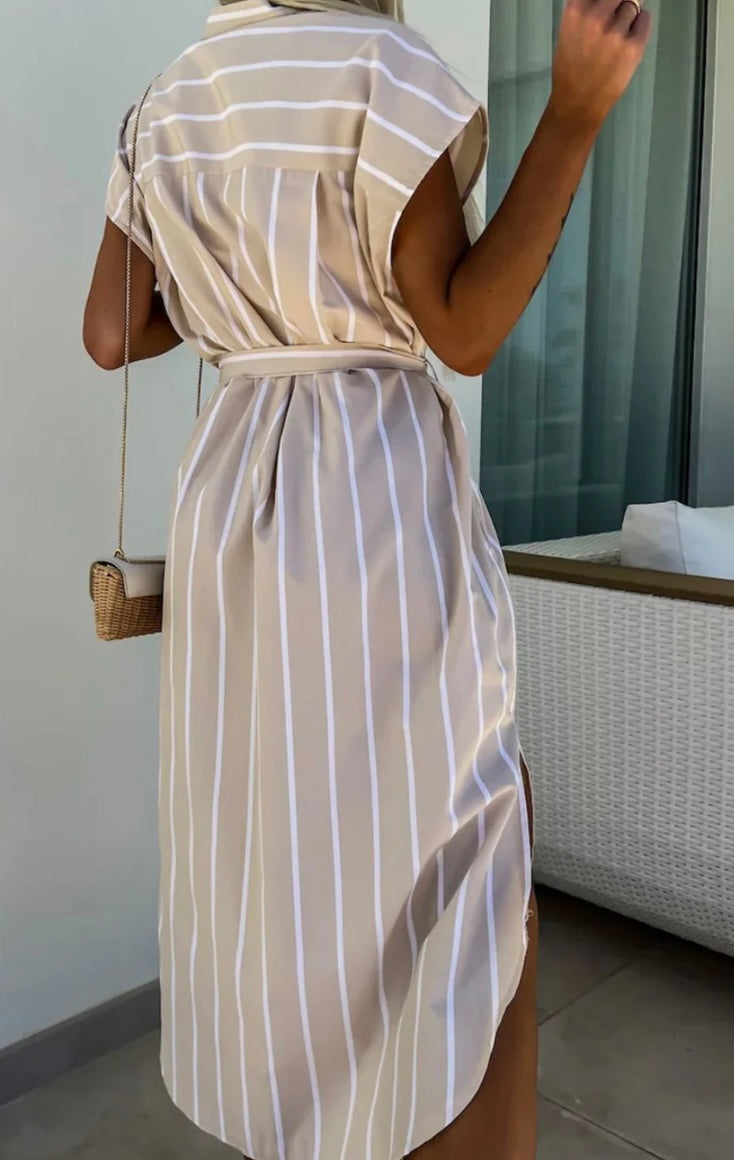 Striped Tie Waist Short Sleeve Dress