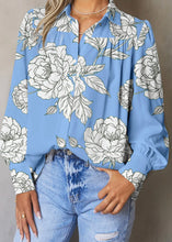 Load image into Gallery viewer, Floral Print Button Up Pleated Detail Puff Sleeve Shirt
