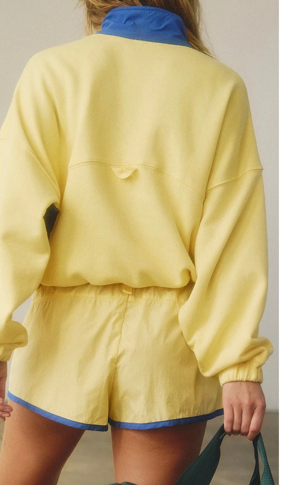 Color Block Patchwork Half Button Pullover and Shorts 2pcs Outfit
