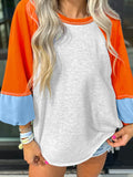 Color Block Raglan Sleeve Contrast Stitching Loose Fit Top