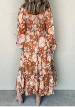 Load image into Gallery viewer, Floral Print Shirred Square Neck High Waist Maxi Dress
