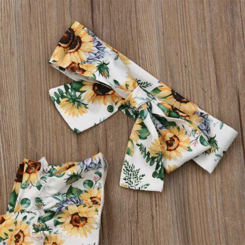 Modern Elegant Baby Girl Floral Romper Jumpsuit Playsuit Clothes Sun suit Baby Clothing WIth Sunflower Design And Bow Stevvex