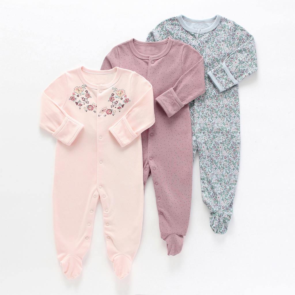 3pcs Set Baby Romper Newborn Sleep suit Flower Baby Rompers Infant Baby Clothes Long Sleeve Newborn Jumpsuits Pajamas for Kids Stevvex