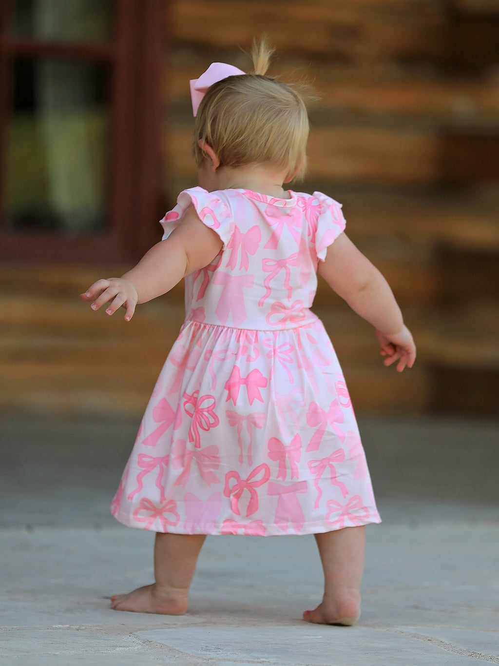 Bow Print Flying Sleeve Girls Dress