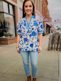 Blue Floral Print Top