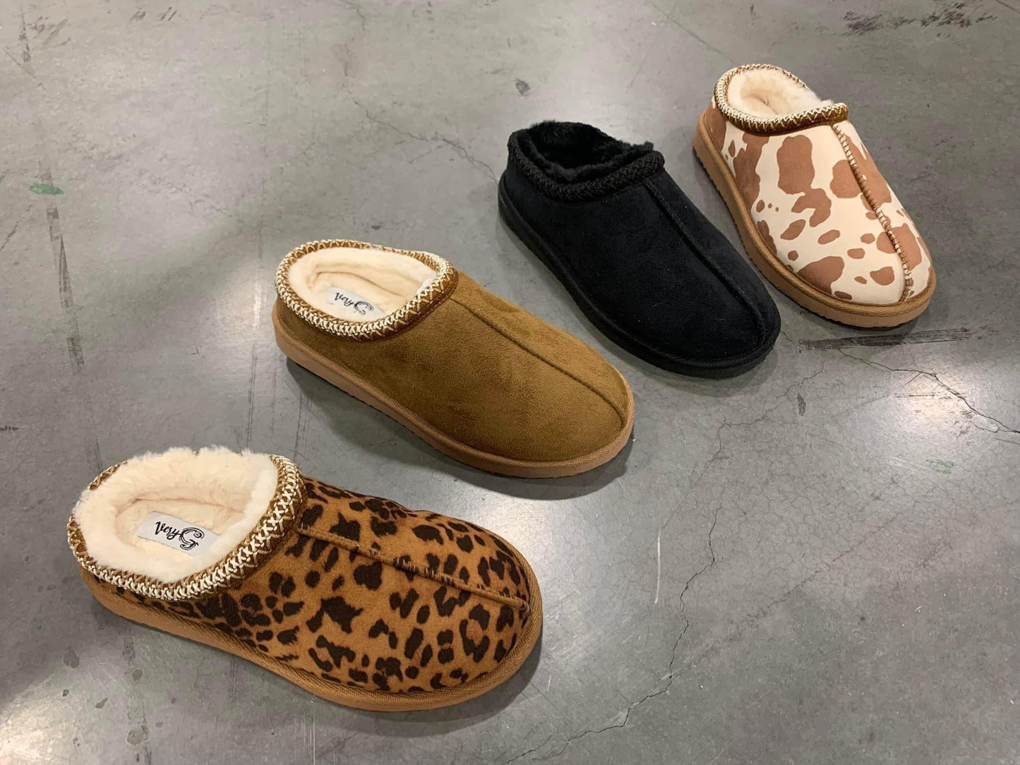 Cow print bruin slippers Gunpowder and Lace Boutique Nac