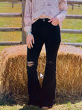 Black Denim Ripped Flare Legs