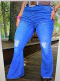 Blue Distressed Bell Bottoms