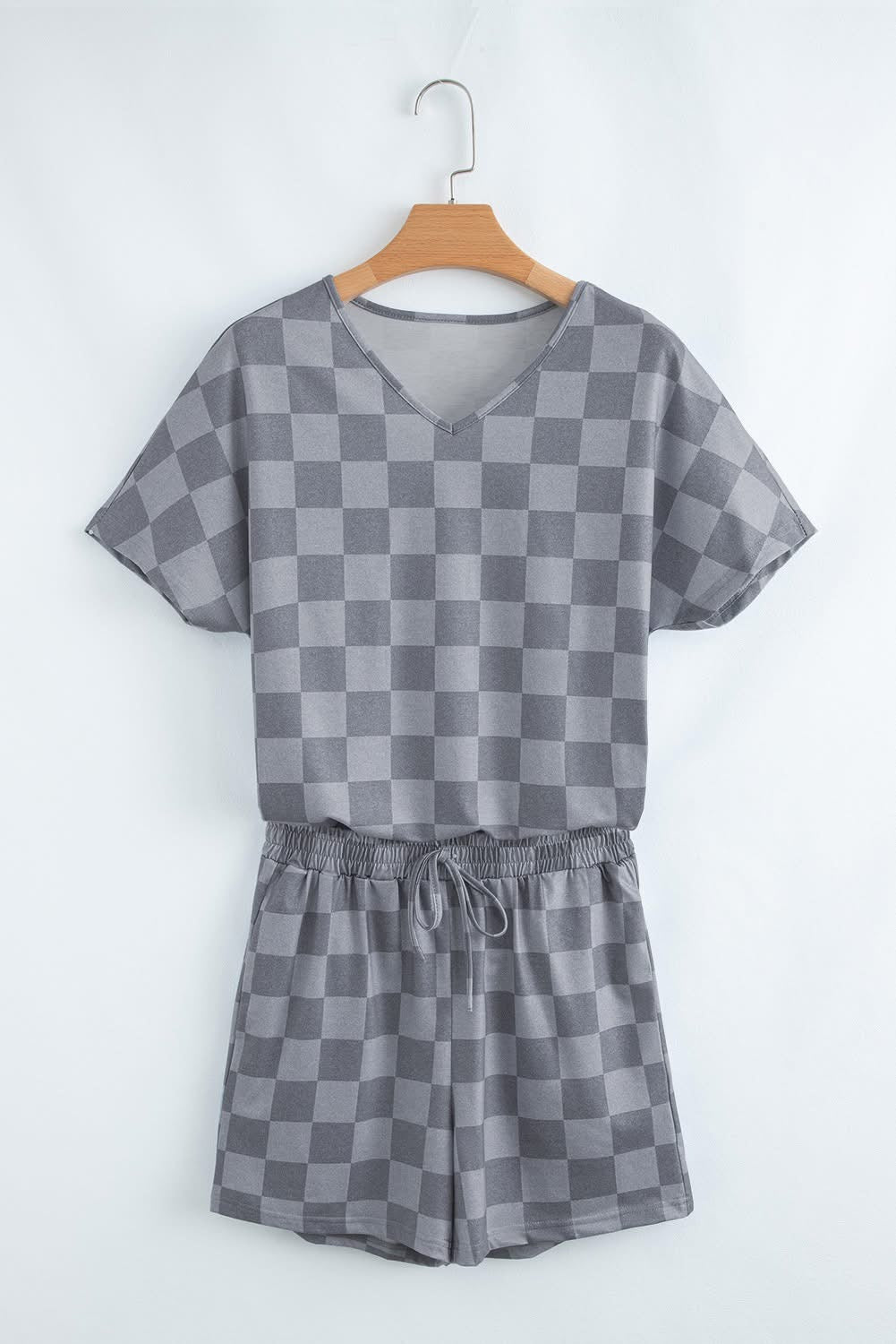 Gray Checkered V Neck Lounge set