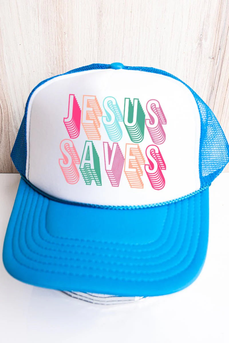 Jesus Saves Otto Neon Blue Trucker Hat