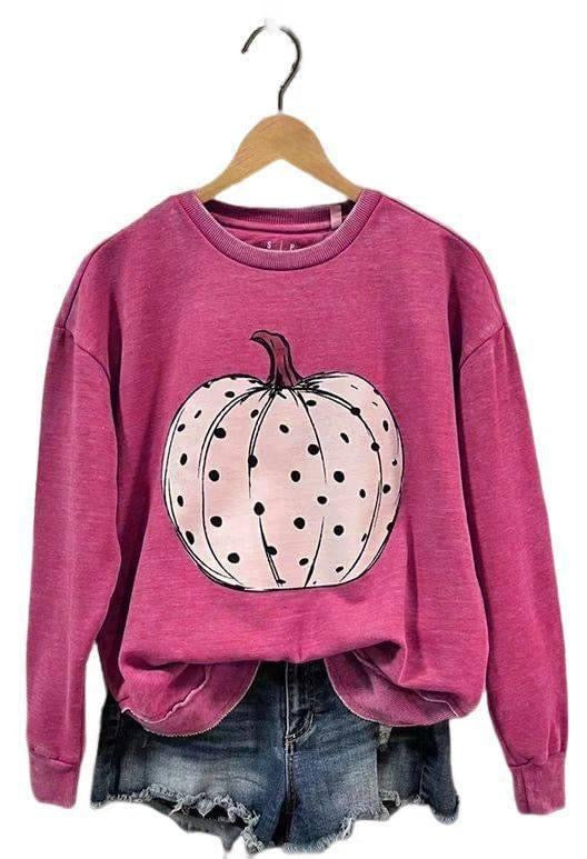 Pumpkin Print Washed Sweatshirt