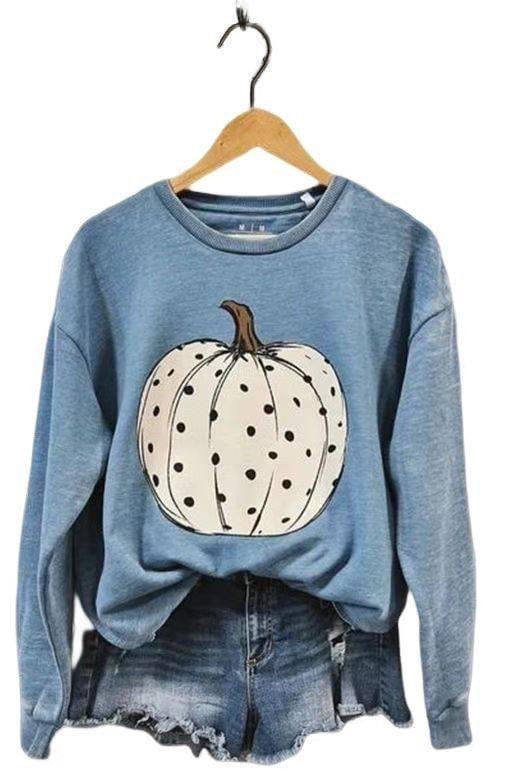 Pumpkin Print Washed Sweatshirt